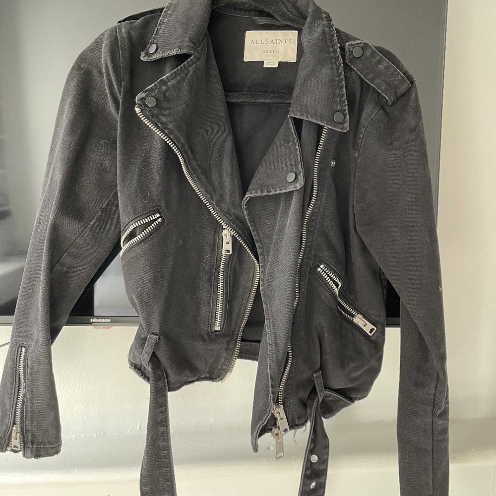 All Saints Dark Grey Jean Biker Jacket